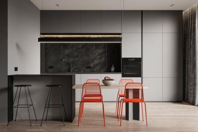 现代高级灰中岛餐厅3D模型下载